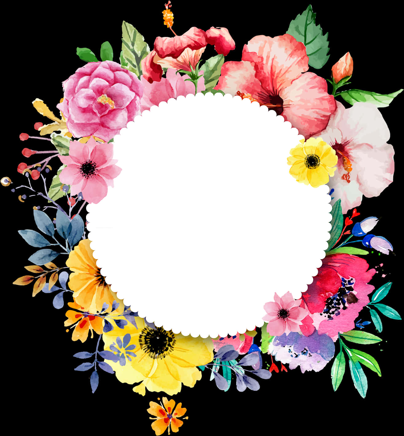 Colorful_ Floral_ Frame_ Black_ Background PNG Image