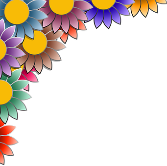 Colorful Floral Frame Corner Design PNG Image