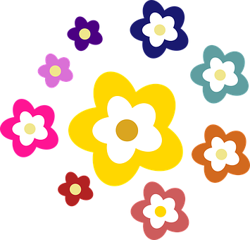 Colorful Floral Graphics Black Background PNG Image