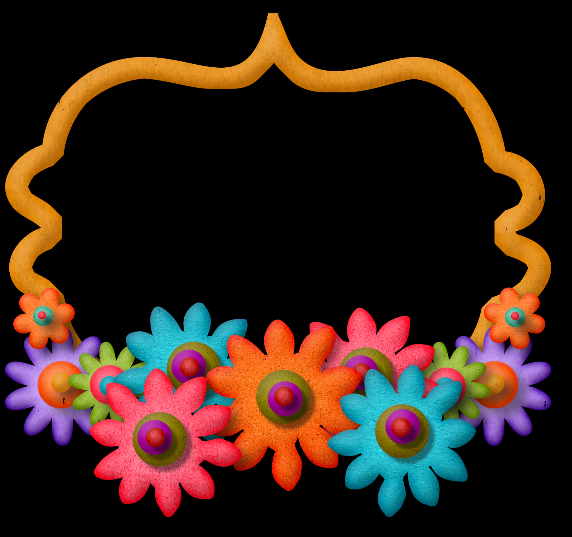 Colorful Floral Photo Frame Design PNG Image