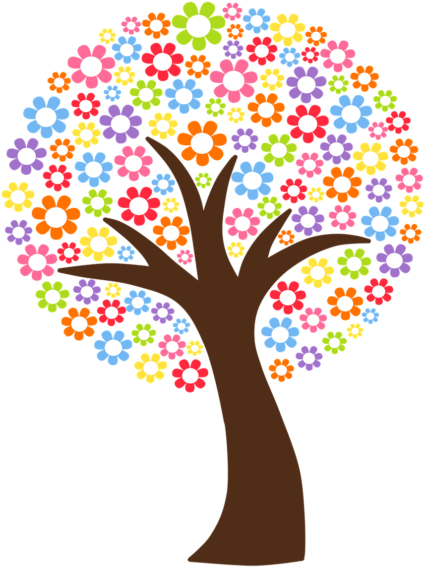 Colorful Flower Tree Illustration PNG Image