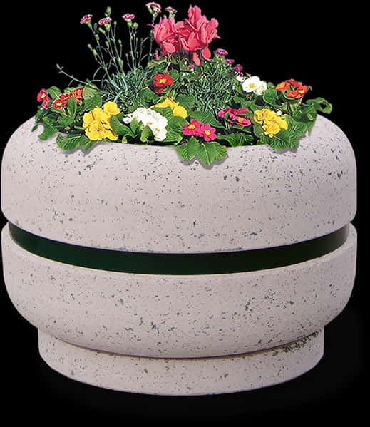 Colorful Flowersin Stone Planter PNG Image