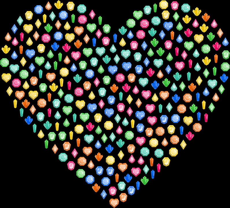 Colorful Gemstone Heart Pattern PNG Image