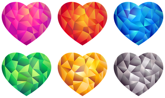 Colorful Geometric Hearts PNG Image