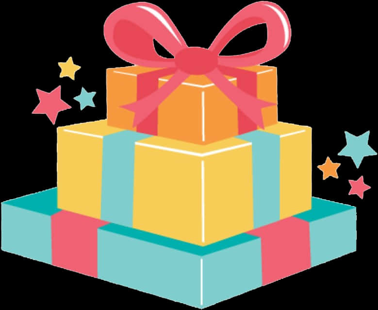 Colorful Gift Boxeswith Starsand Bow PNG Image