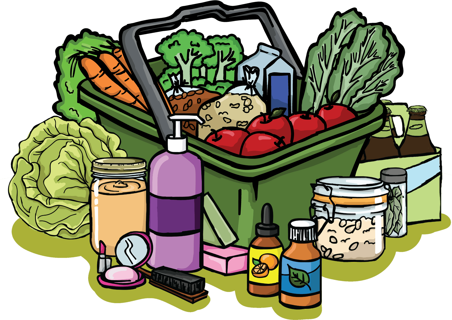 Colorful Grocery Shopping Illustration PNG Image