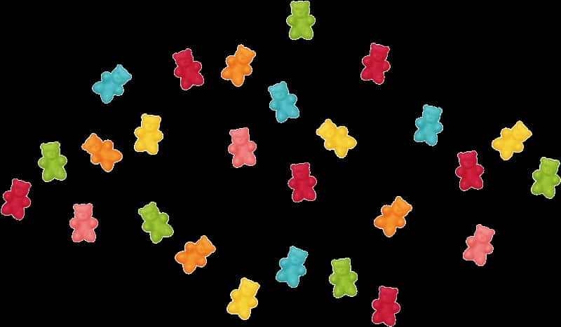 Colorful Gummy Bears Scatteredon Black Background PNG Image