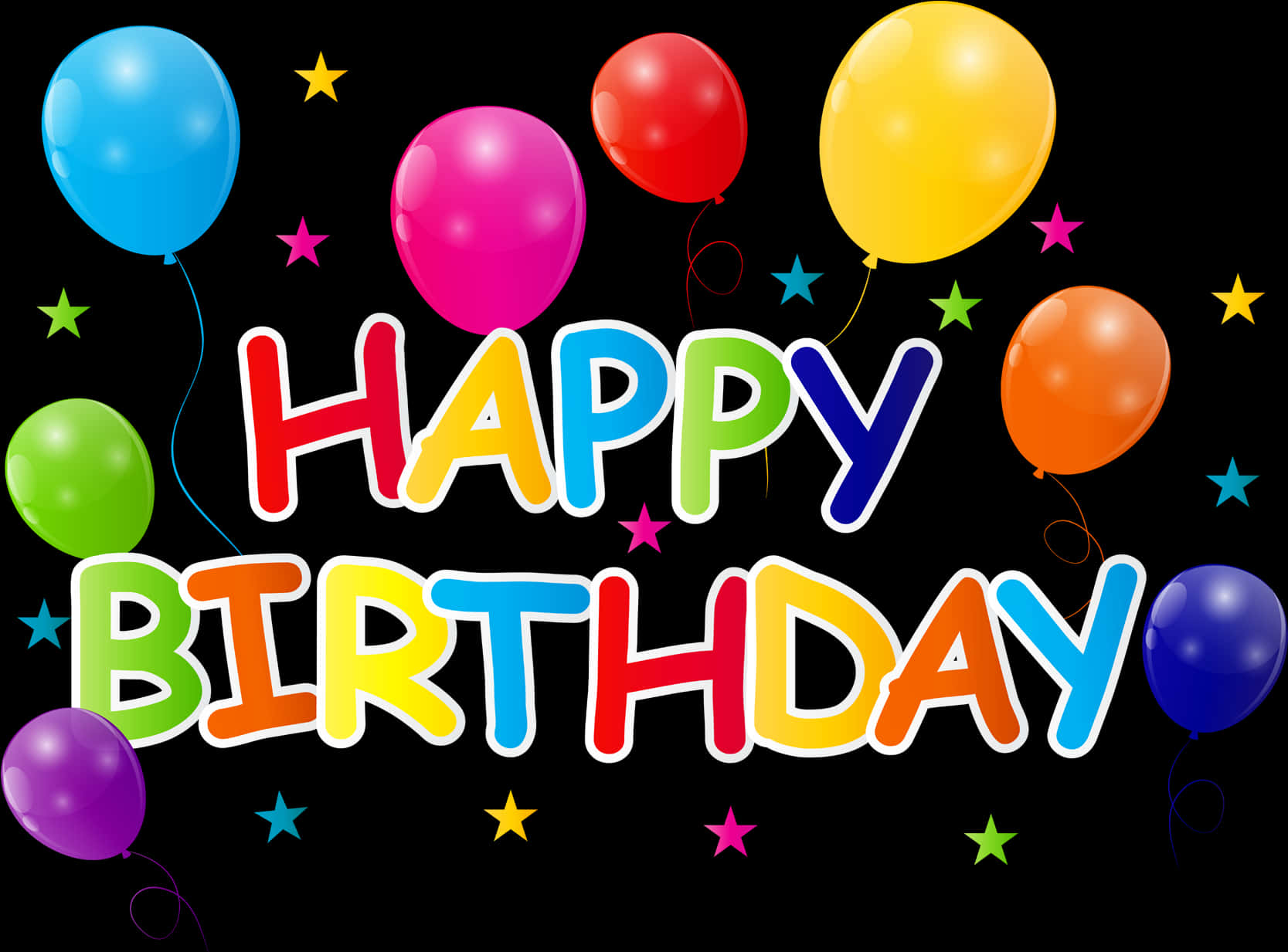 Colorful_ Happy_ Birthday_ Balloons_and_ Stars PNG Image