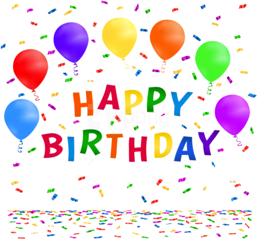 Colorful Happy Birthday Balloonsand Confetti PNG Image