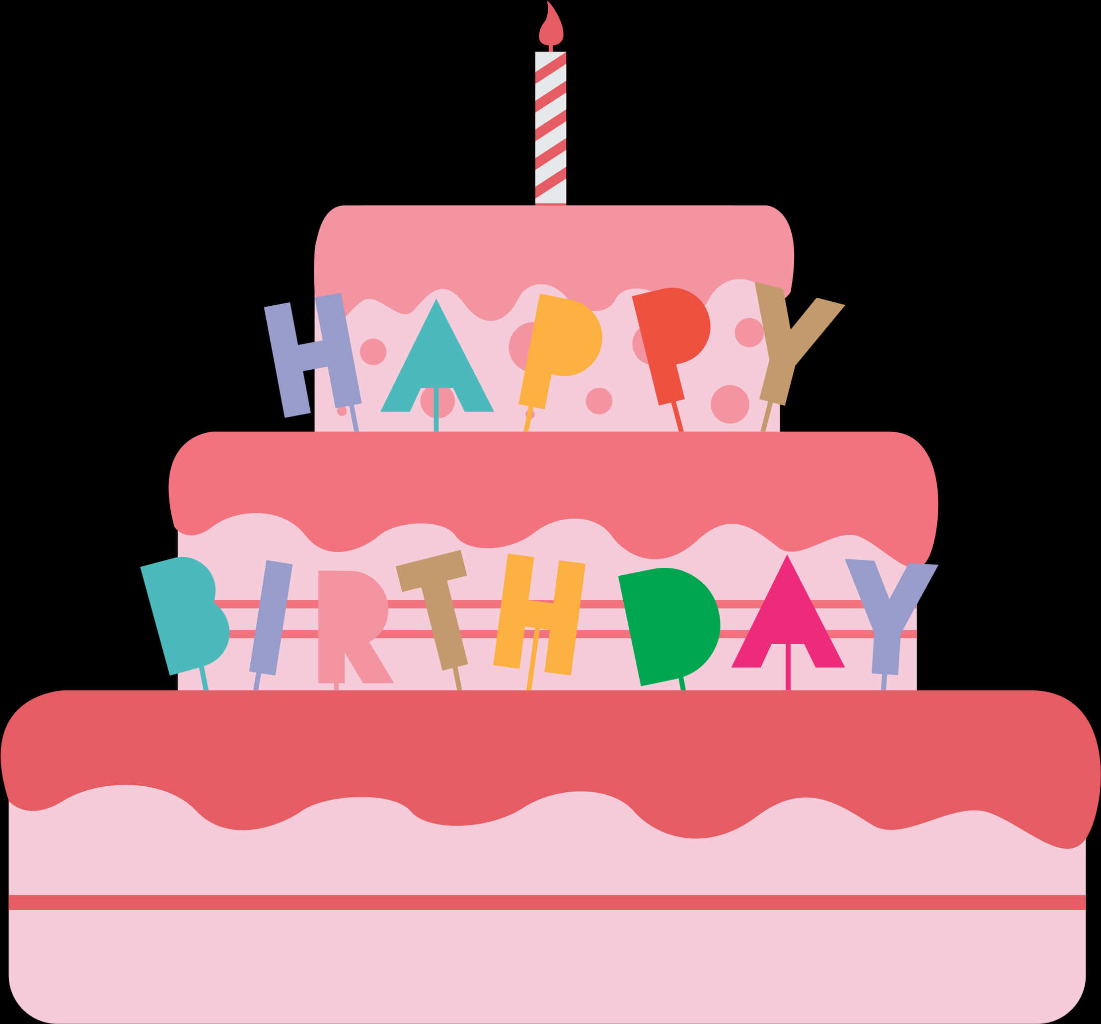 Colorful Happy Birthday Cake Illustration PNG Image