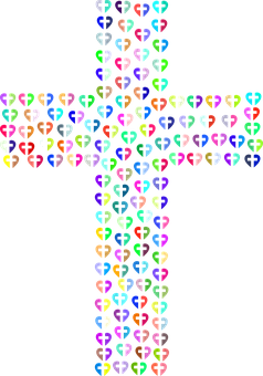 Colorful Heart Pattern Cross PNG Image