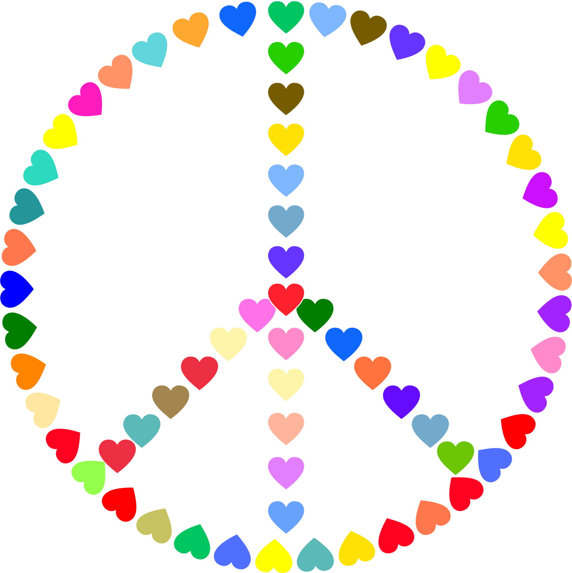 Colorful Hearts Peace Symbol PNG Image