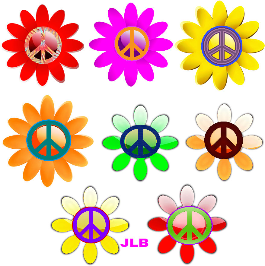 Colorful Hippie Peace Flowers PNG Image