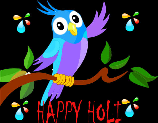 Colorful Holi Celebration Bird Illustration PNG Image