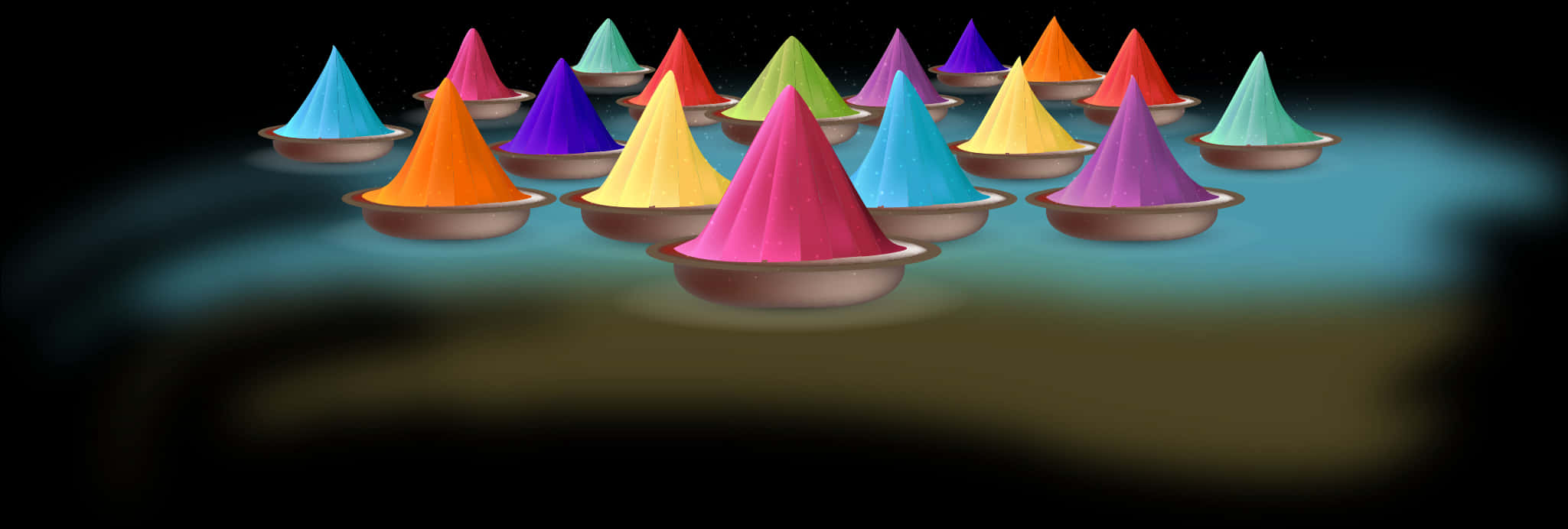 Colorful_ Holi_ Powder_ Cones PNG Image