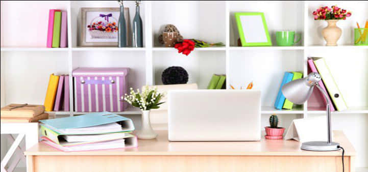 Colorful Home Office Stationery Setup PNG Image