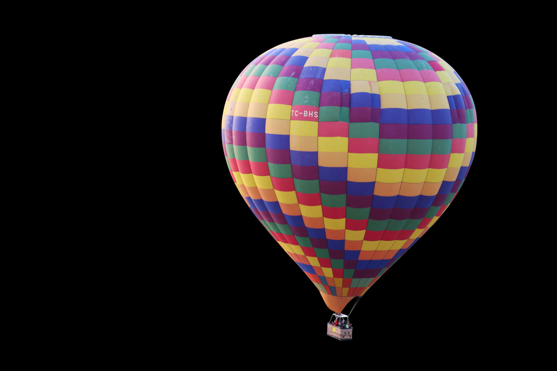 Colorful Hot Air Balloon Against Black Background.jpg PNG Image