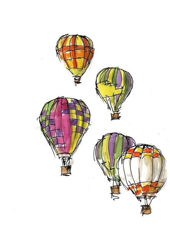 Colorful Hot Air Balloons Sketch PNG Image