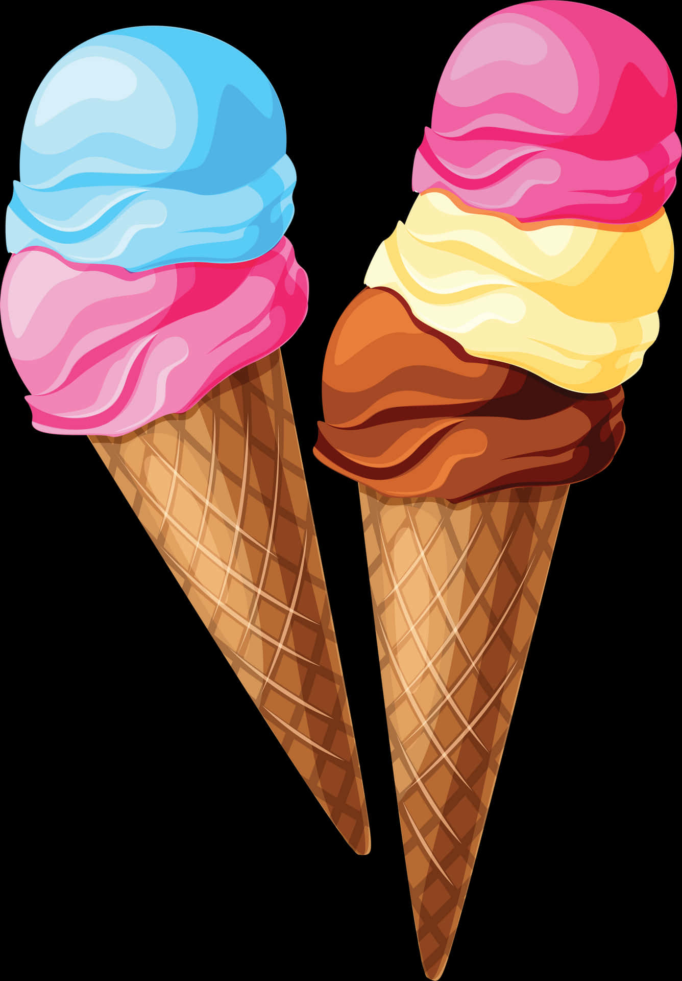 Colorful Ice Cream Cones PNG Image