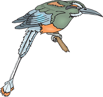 Colorful_ Illustrated_ Bird_ Perched PNG Image