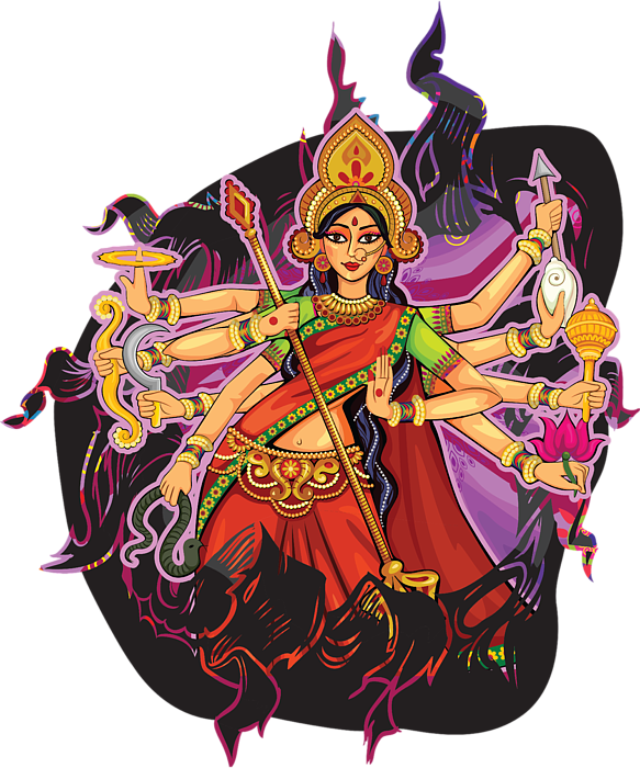 Colorful Illustrationof Goddess Durga PNG Image