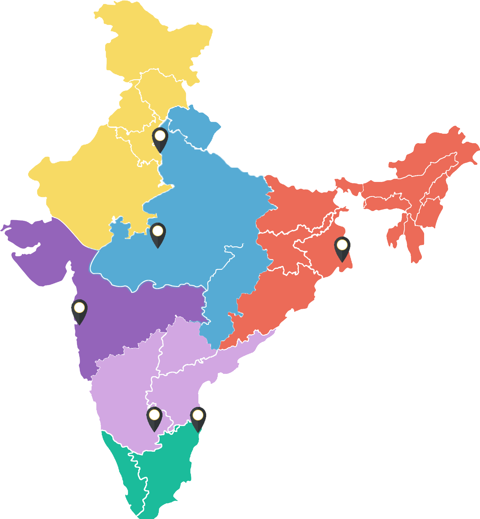 Colorful India Mapwith Pin Markers PNG Image