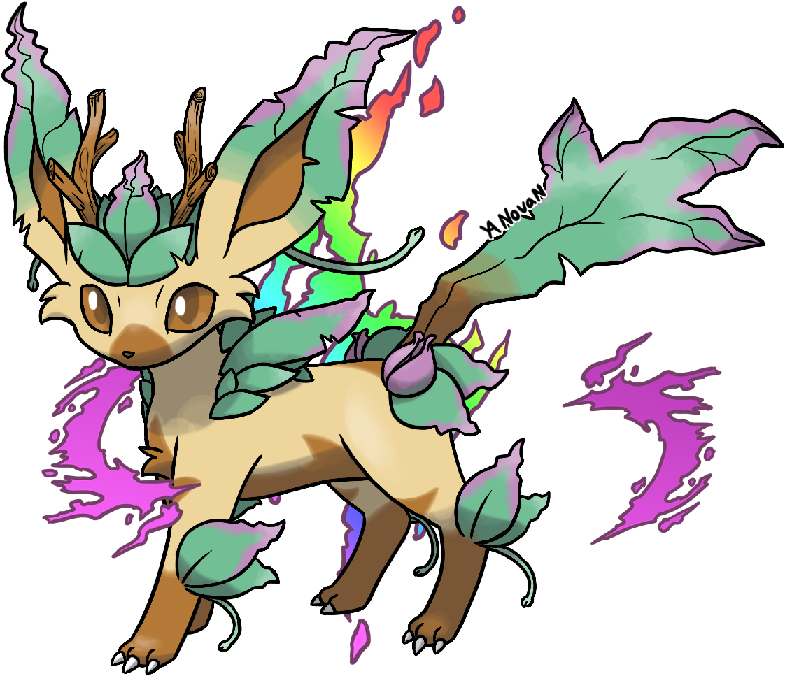 Colorful Leafeon Fan Art PNG Image