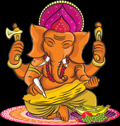 Colorful Lord Ganesh Illustration PNG Image