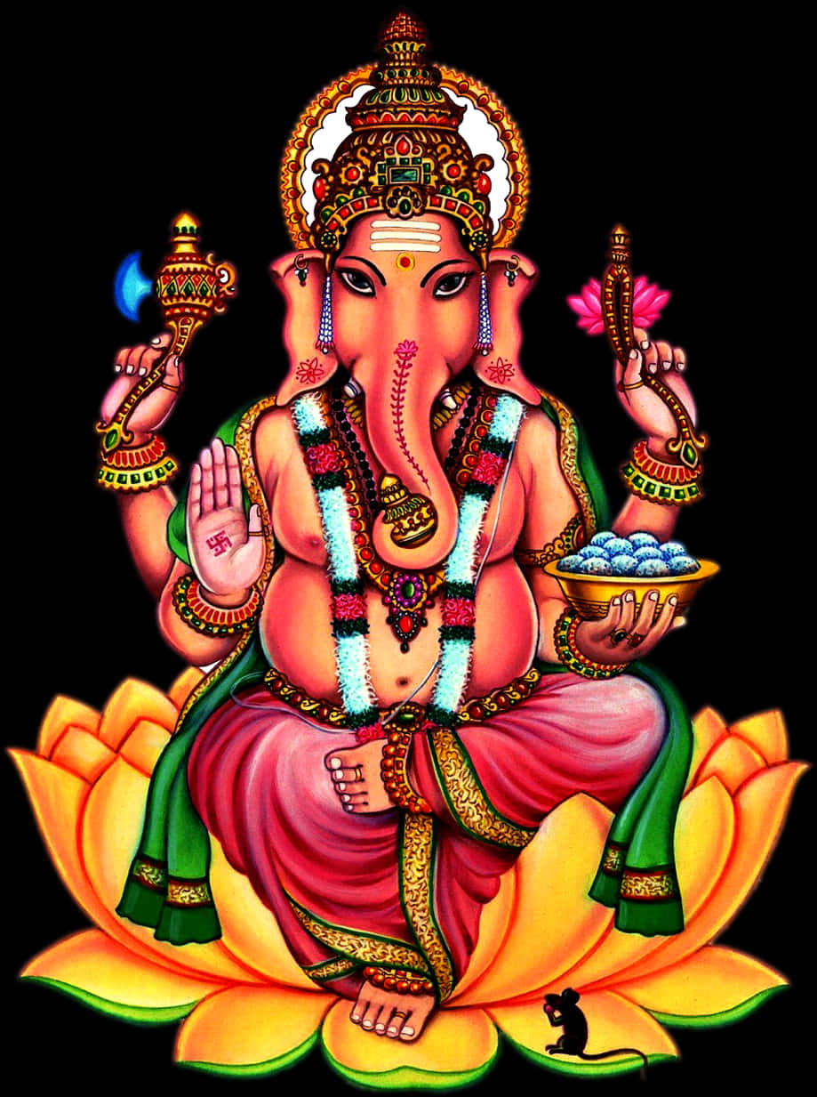 Colorful Lord Ganeshaon Lotus PNG Image