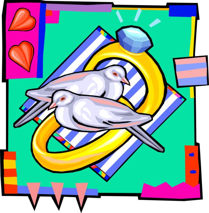 Colorful Lovebirds Wedding Ring Clipart PNG Image