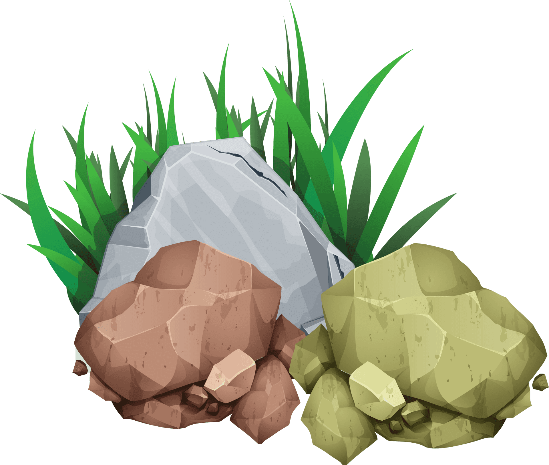 Colorful Low Poly Stones Grass PNG Image