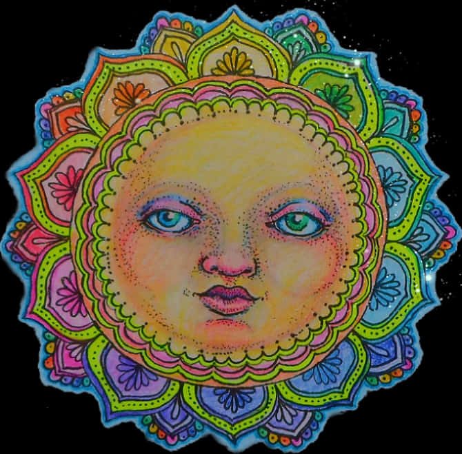 Colorful Mandala Sun Artwork PNG Image