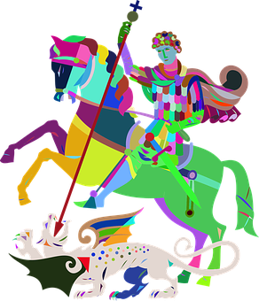 Colorful Medieval Knightand Beast PNG Image