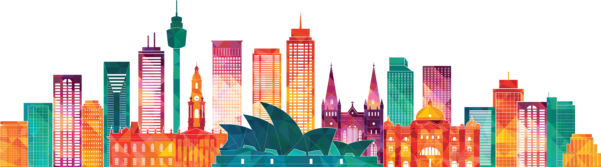 Colorful Melbourne Skyline Illustration PNG Image