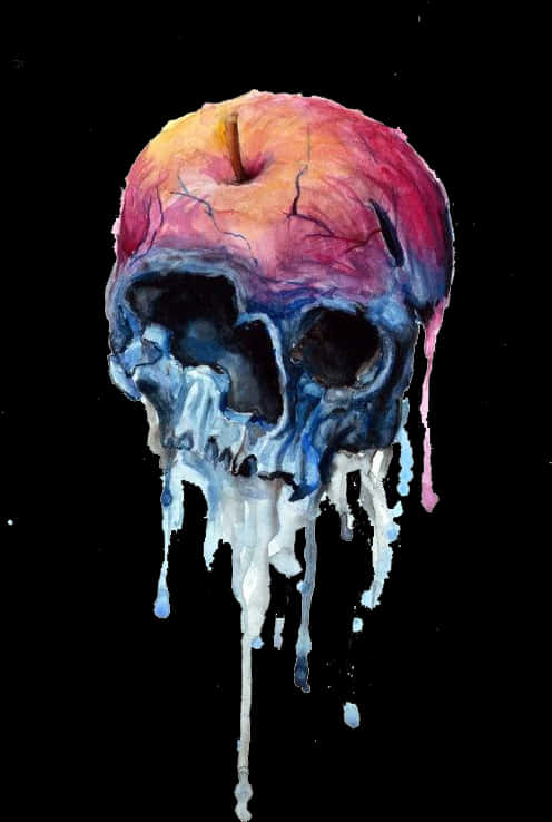 Colorful Melting Skull Artwork PNG Image