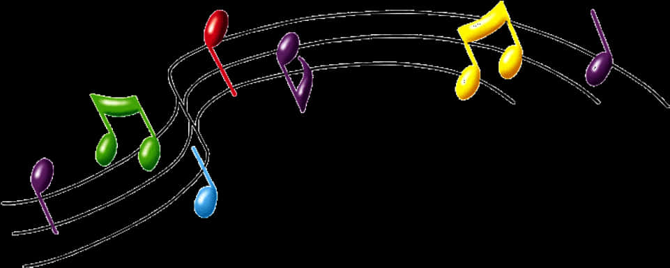 Colorful_ Music_ Notes_on_ Staff PNG Image