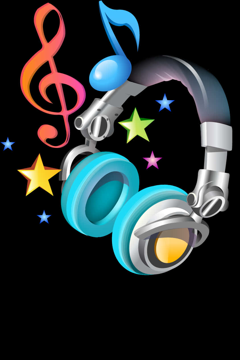 Colorful Music Notesand Headphones PNG Image