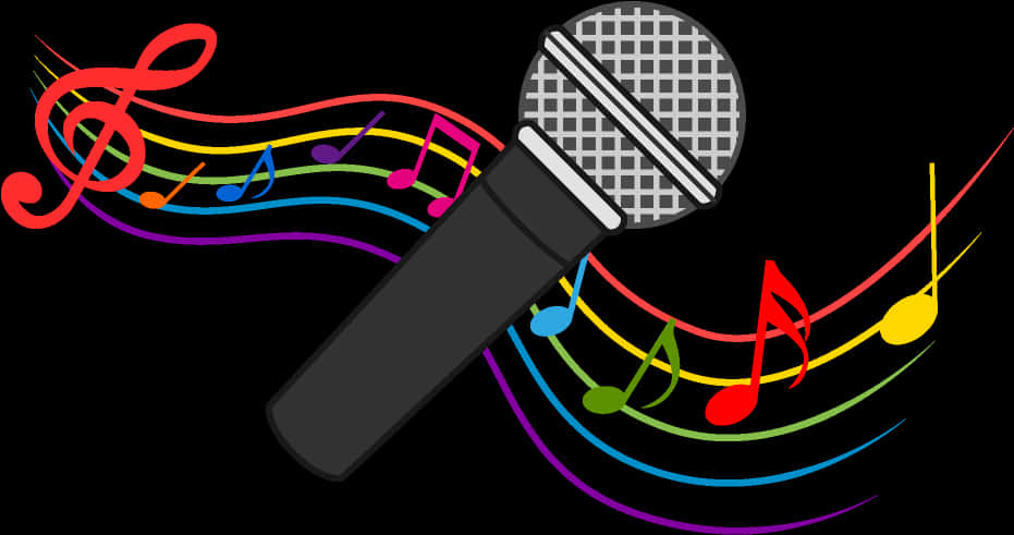 Colorful Music Notesand Microphone PNG Image