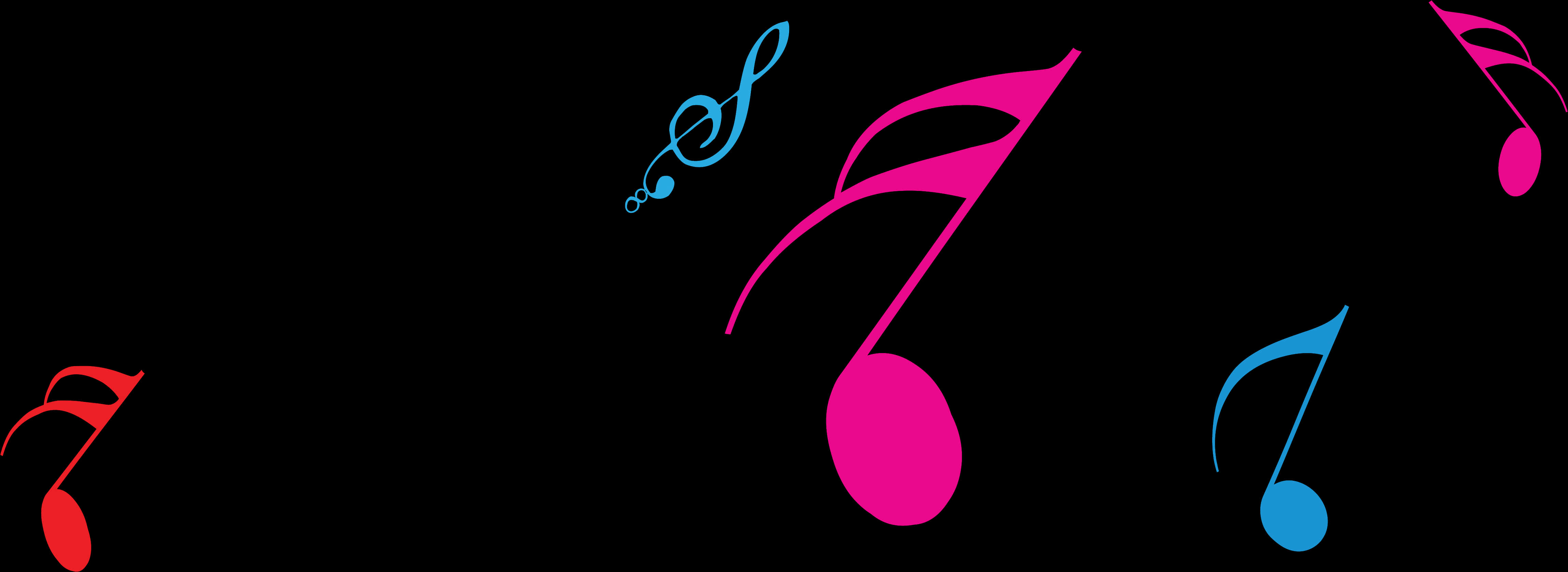 Colorful Music Noteson Black Background PNG Image