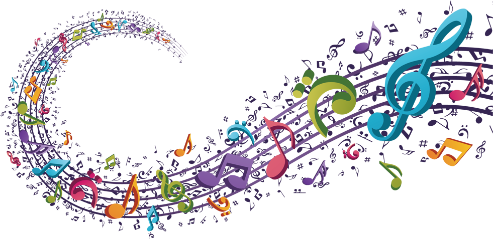 Colorful Musical Notes Wave PNG Image