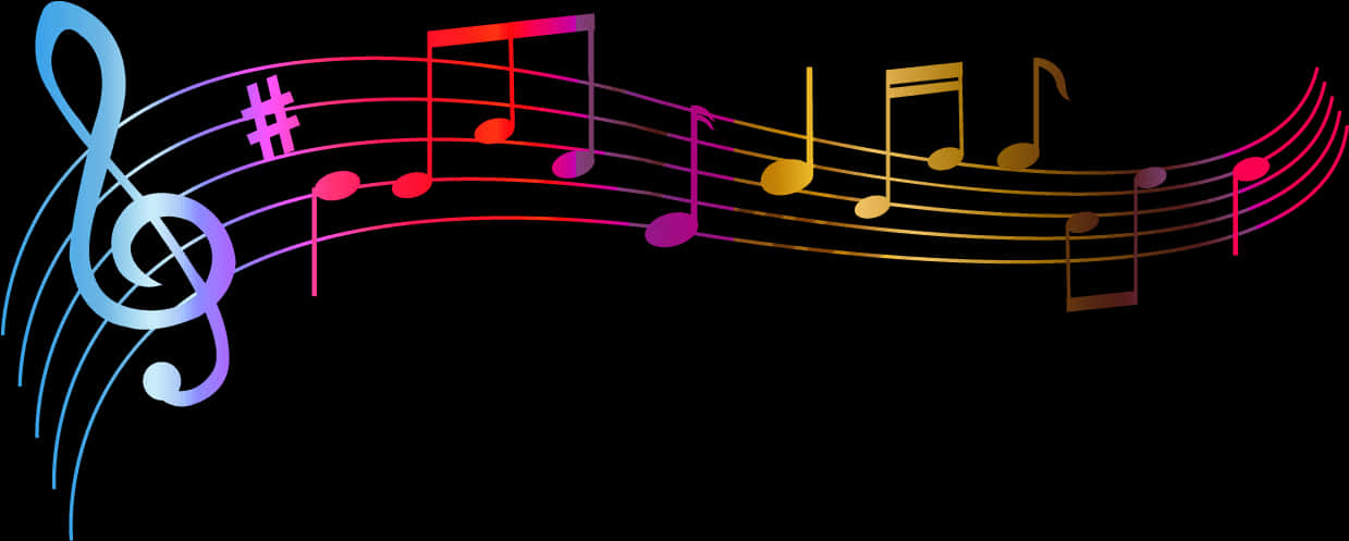 Colorful Musical Notesand Clef PNG Image