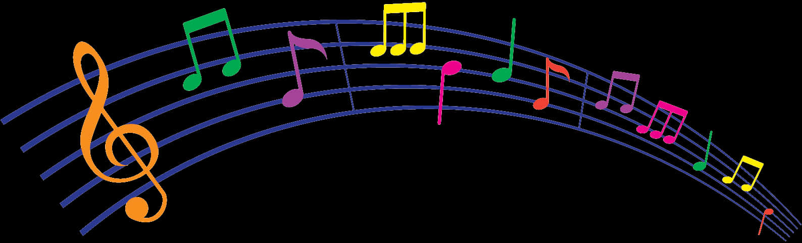 Colorful Musical Noteson Staff PNG Image