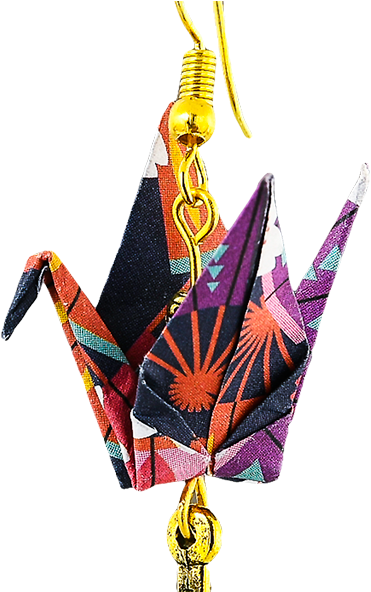 Colorful Origami Crane Earring PNG Image