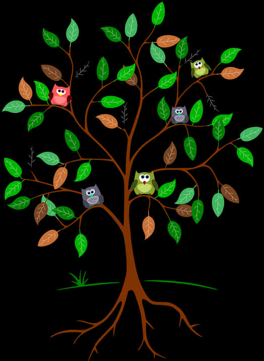 Colorful Owlson Treewith Roots PNG Image