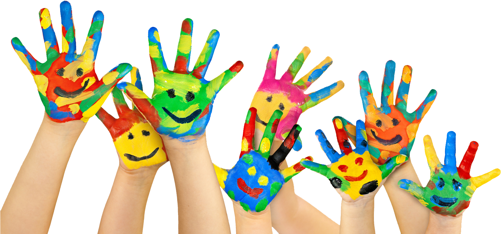 Colorful Painted Handswith Smiley Faces PNG Image