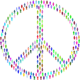 Colorful Peace Sign Human Figures PNG Image