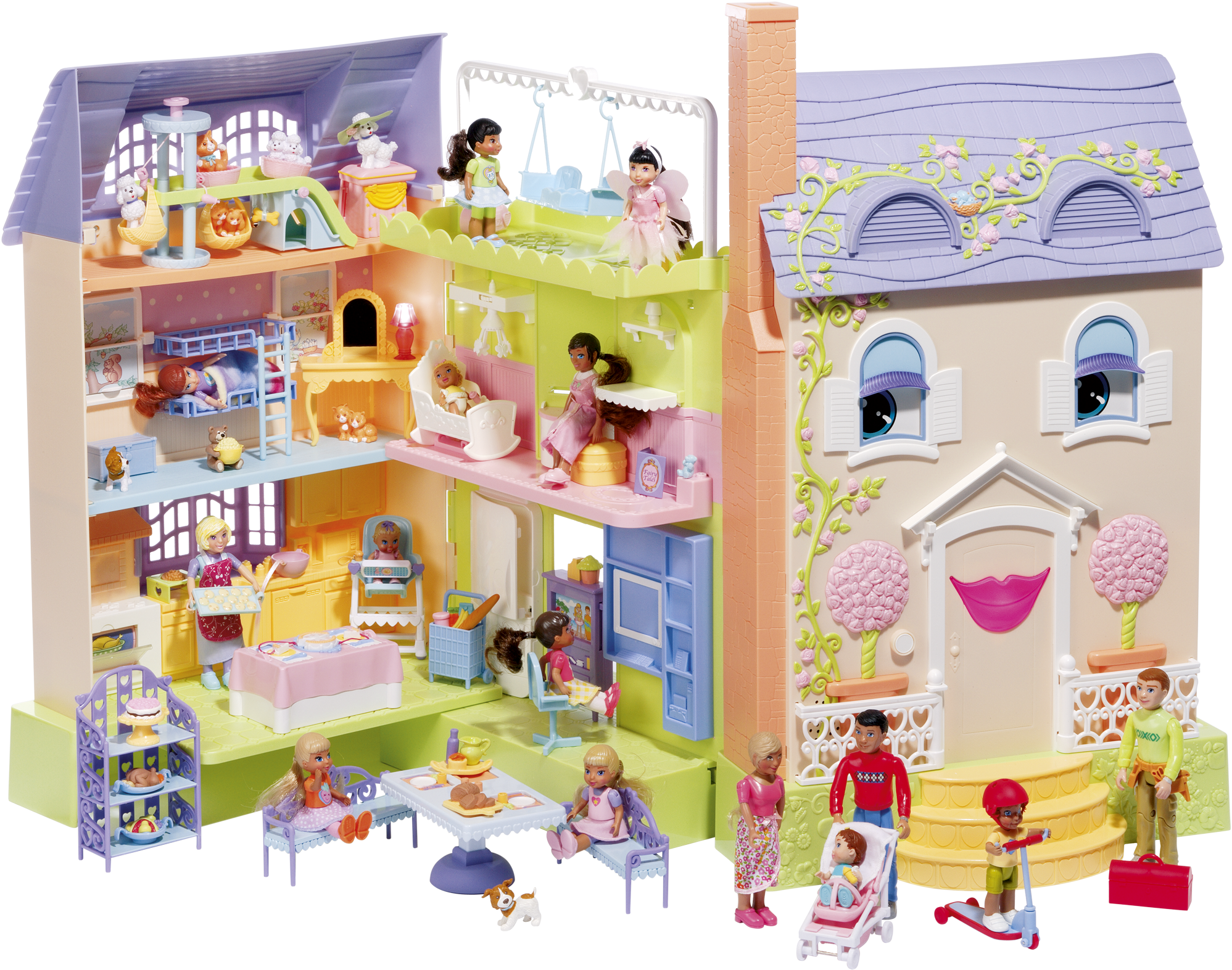 Colorful Plastic Dollhousewith Figuresand Furniture PNG Image