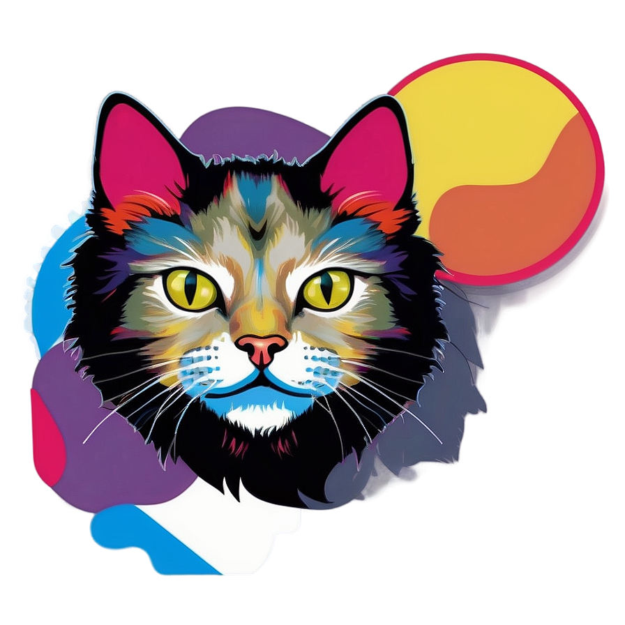 Colorful Pop Art Cat Vector Png 2 PNG Image