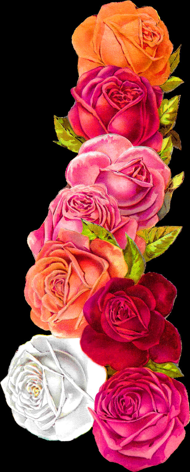 Colorful_ Roses_ Border_ Design PNG Image