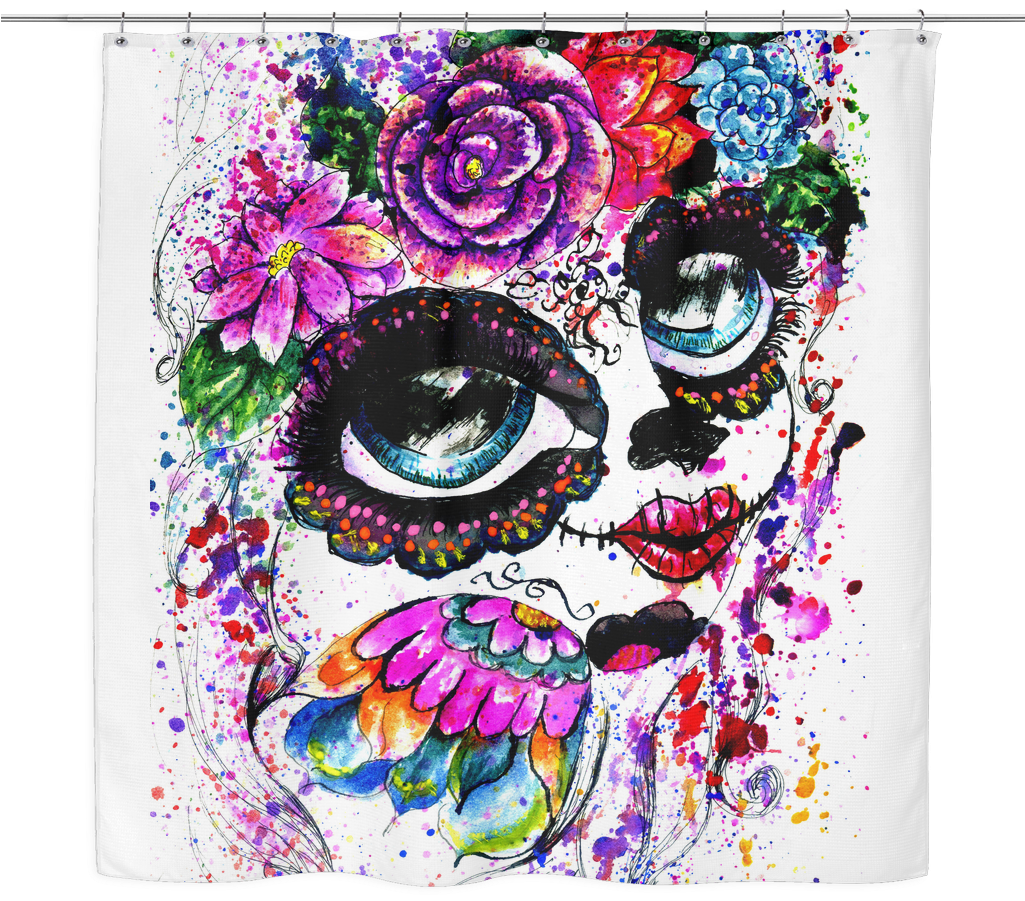 Colorful Skull Artwork Shower Curtain PNG Image